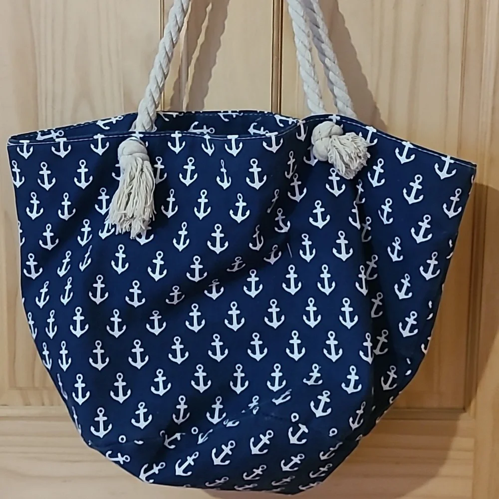 Canvas large beach bag with anchors - Picture 2 of 5